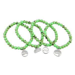 Christmas Bracelet  - Lime Green Pop Synthesis 6mm Bead Bracelet with Silver Word Charm