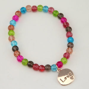 Christmas Bracelet  - Colour Pop 6mm Bead Bracelet with Rose Gold Word Charm