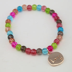 Christmas Bracelet  - Colour Pop 6mm Bead Bracelet with Rose Gold Word Charm