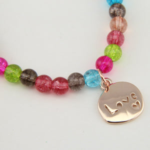 Christmas Bracelet  - Colour Pop 6mm Bead Bracelet with Rose Gold Word Charm