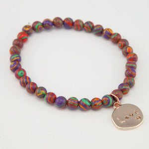 Christmas Bracelet  - Colour Stripes Synthesis 6mm Bead Bracelet with Rose Gold Word Charm