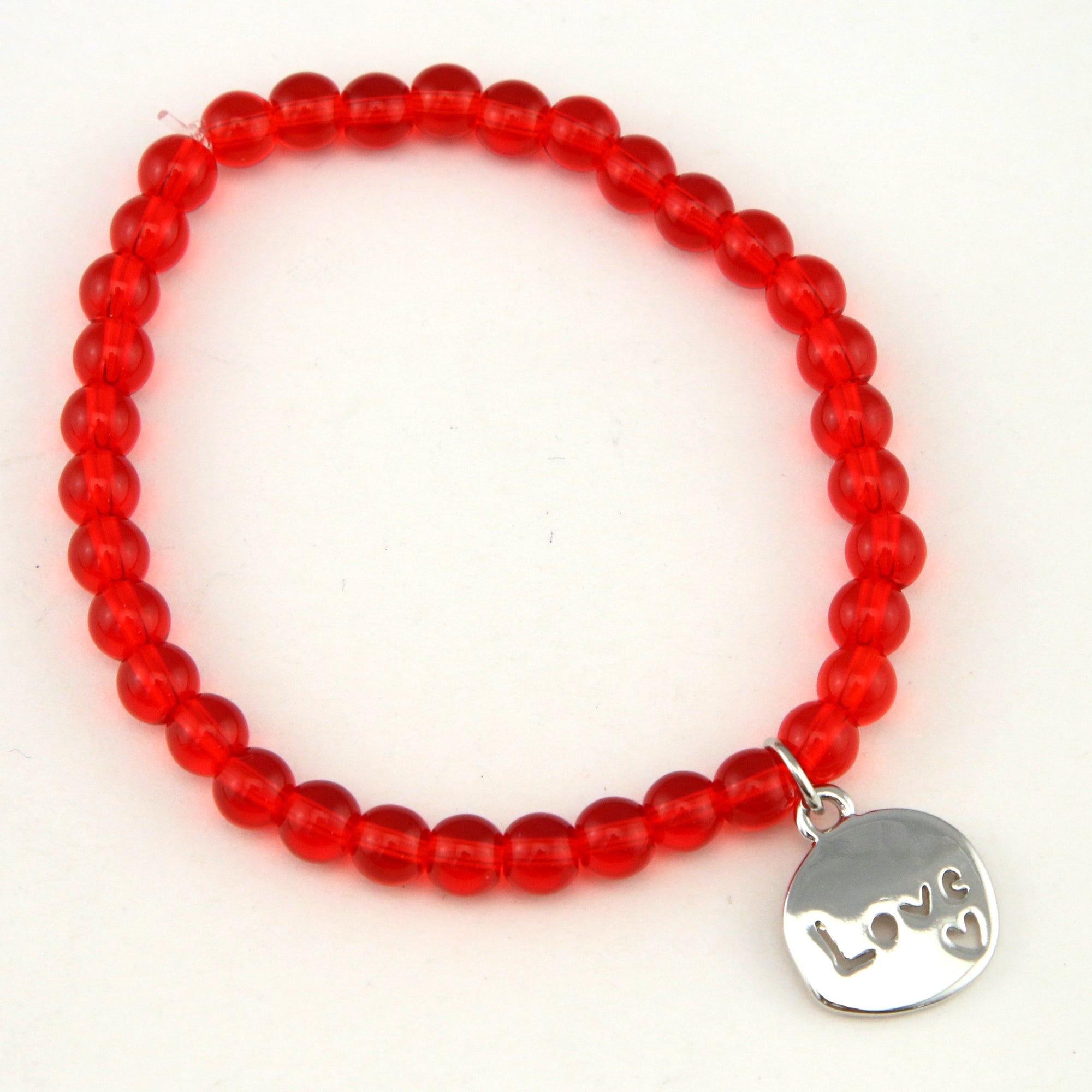 Christmas Bracelet  - Red Nose Agate 6mm Bead Bracelet with Silver Word Charm