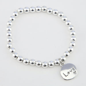 Christmas Bracelet  - Silver Hematite 6mm Bead Bracelet with Silver Word Charm