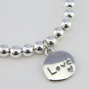 Christmas Bracelet  - Silver Hematite 6mm Bead Bracelet with Silver Word Charm