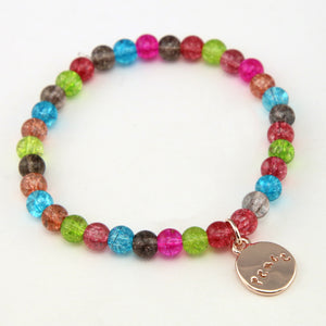 Christmas Bracelet  - Colour Pop 6mm Bead Bracelet with Rose Gold Word Charm