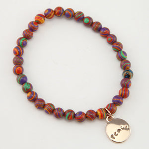 Christmas Bracelet  - Colour Stripes Synthesis 6mm Bead Bracelet with Rose Gold Word Charm