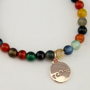 Christmas Bracelet  - Kaleidoscope Agate 6mm Bead Bracelet with Rose Gold Word Charm