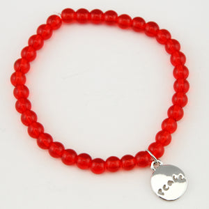 Christmas Bracelet  - Red Nose Agate 6mm Bead Bracelet with Silver Word Charm