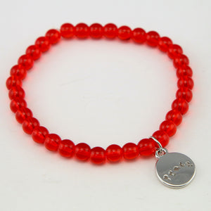 Christmas Bracelet  - Red Nose Agate 6mm Bead Bracelet with Silver Word Charm