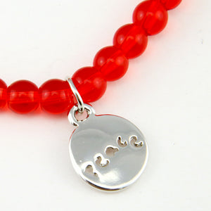 Christmas Bracelet  - Red Nose Agate 6mm Bead Bracelet with Silver Word Charm