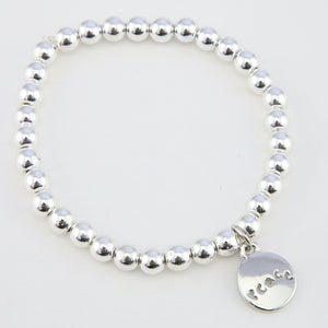 Christmas Bracelet  - Silver Hematite 6mm Bead Bracelet with Silver Word Charm