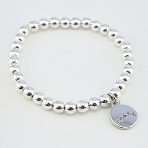 Christmas Bracelet  - Silver Hematite 6mm Bead Bracelet with Silver Word Charm