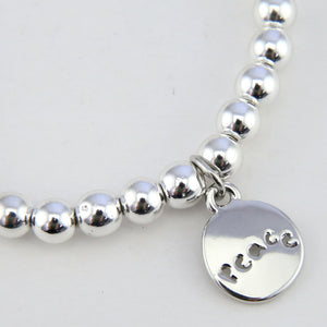 Christmas Bracelet  - Silver Hematite 6mm Bead Bracelet with Silver Word Charm