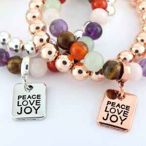 FESTIVE Bracelet Duo - Silver PEACE LOVE JOY - 8mm Bracelet (5002-2)