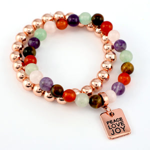 FESTIVE Bracelet Duo - Rose Gold PEACE LOVE JOY - 8mm Bracelet (5002-1)