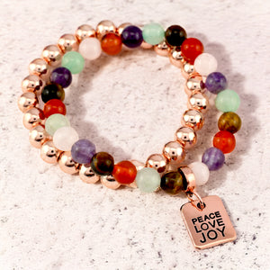 FESTIVE Bracelet Duo - Rose Gold PEACE LOVE JOY - 8mm Bracelet (5002-1)