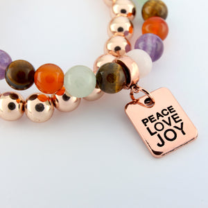 FESTIVE Bracelet Duo - Rose Gold PEACE LOVE JOY - 8mm Bracelet (5002-1)