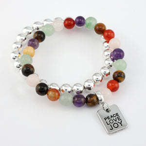 FESTIVE Bracelet Duo - Silver PEACE LOVE JOY - 8mm Bracelet (5002-2)