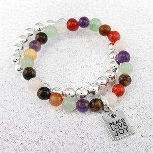 FESTIVE Bracelet Duo - Silver PEACE LOVE JOY - 8mm Bracelet (5002-2)