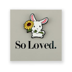 Lovely Pins! So Loved - Cute Bunny + Sunflower Enamel Badge Pin - (12212)