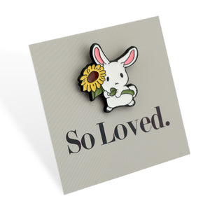 Lovely Pins! So Loved - Cute Bunny + Sunflower Enamel Badge Pin - (12212)