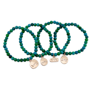 Christmas Bracelet  - Aqua Green 6mm Bead Bracelet with Rose Gold Word Charm