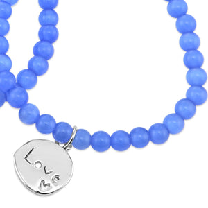 Christmas Bracelet  - Blue Cats Eye Shimmer 6mm Bead Bracelet with Silver Word Charm