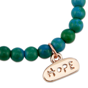 Christmas Bracelet  - Aqua Green 6mm Bead Bracelet with Rose Gold Word Charm