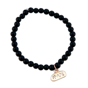 Christmas Bracelet  - Matt Black Onyx 6mm Bead Bracelet with Rose Gold Word Charm