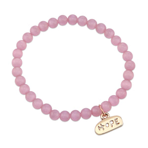 Christmas Bracelet  - Soft Pink Cats Eye 6mm Bead Bracelet with Rose Gold Word Charm