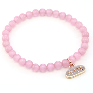 Christmas Bracelet  - Soft Pink Cats Eye 6mm Bead Bracelet with Rose Gold Word Charm