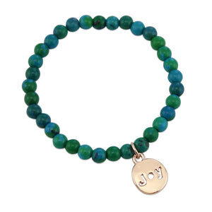 Christmas Bracelet  - Aqua Green 6mm Bead Bracelet with Rose Gold Word Charm