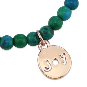 Christmas Bracelet  - Aqua Green 6mm Bead Bracelet with Rose Gold Word Charm