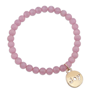 Christmas Bracelet  - Soft Pink Cats Eye 6mm Bead Bracelet with Rose Gold Word Charm