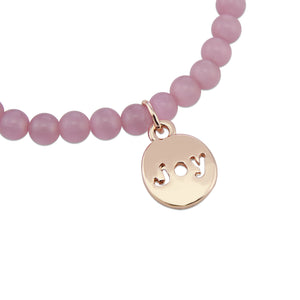 Christmas Bracelet  - Soft Pink Cats Eye 6mm Bead Bracelet with Rose Gold Word Charm