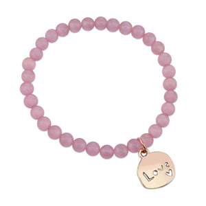 Christmas Bracelet  - Soft Pink Cats Eye 6mm Bead Bracelet with Rose Gold Word Charm