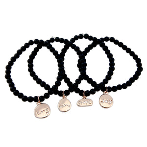 Christmas Bracelet  - Matt Black Onyx 6mm Bead Bracelet with Rose Gold Word Charm