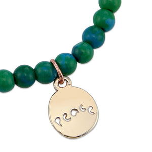 Christmas Bracelet  - Aqua Green 6mm Bead Bracelet with Rose Gold Word Charm