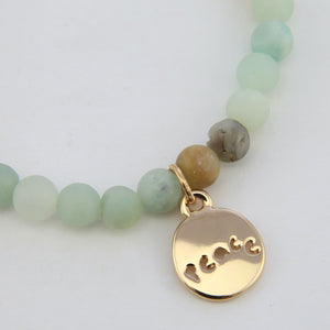 Christmas Bracelet  - Frosty Tiger Stone 6mm Bead Bracelet with Gold Word Charm