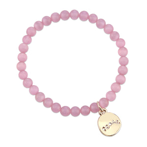 Christmas Bracelet  - Soft Pink Cats Eye 6mm Bead Bracelet with Rose Gold Word Charm