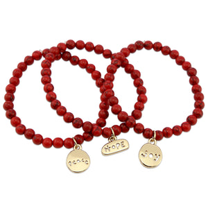 Christmas Bracelet  - Red Synthesis 6mm Bead Bracelet with Gold Word Charm