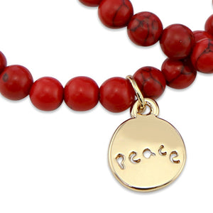 Christmas Bracelet  - Red Synthesis 6mm Bead Bracelet with Gold Word Charm