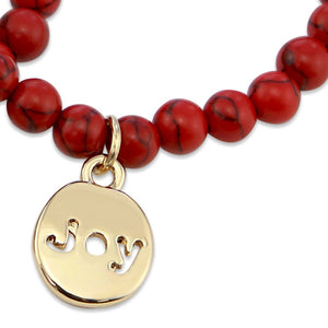 Christmas Bracelet  - Red Synthesis 6mm Bead Bracelet with Gold Word Charm