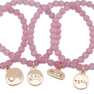 Christmas Bracelet  - Soft Pink Cats Eye 6mm Bead Bracelet with Rose Gold Word Charm