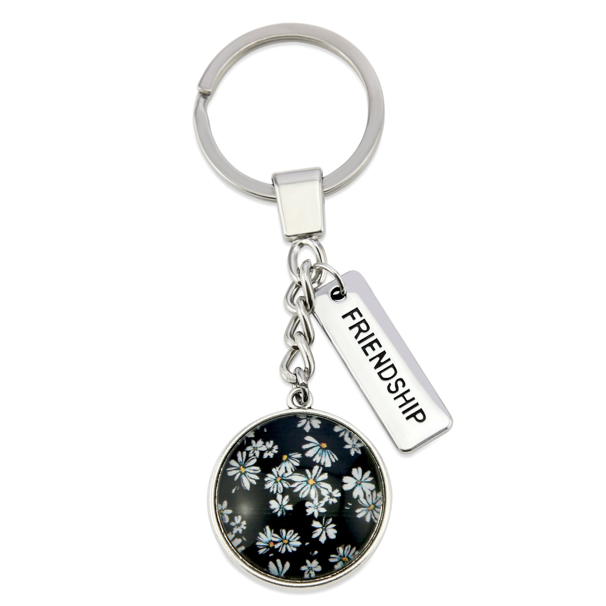 Black & White Collection - Vintage Silver 'FRIENDSHIP' Keyring - Daisy Town (11032)