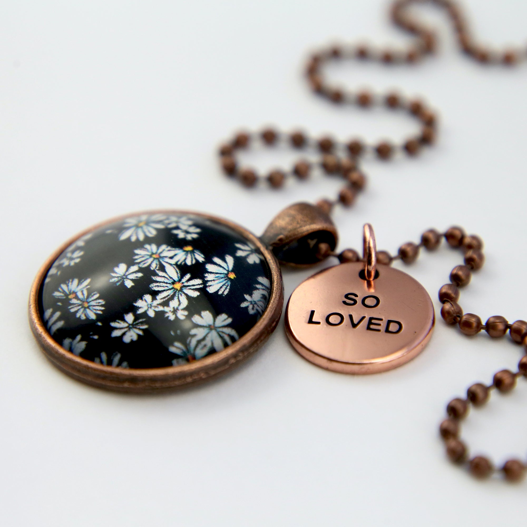 Black & White Collection - Vintage Copper 'SO LOVED' Necklace - Daisy Town (11114)