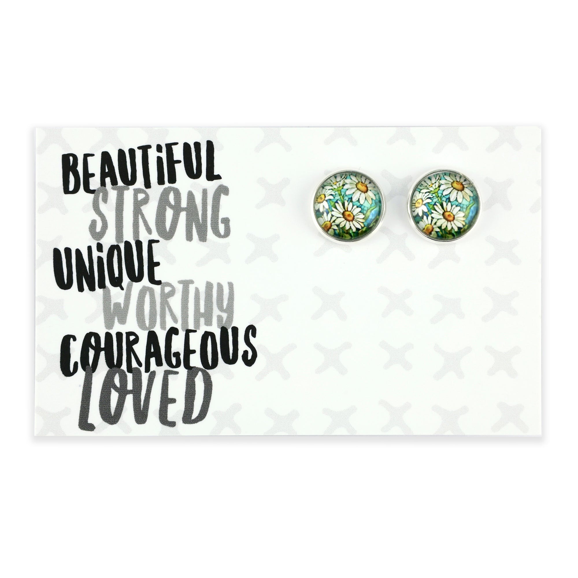 FLORAL WONDERS - Beautiful Strong Unique - Bright Silver 12mm Circle Studs - DAISY WINDOW  (10664)