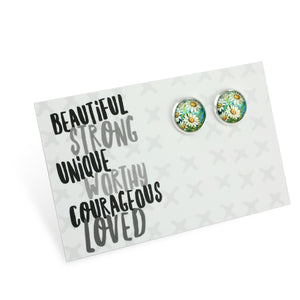 FLORAL WONDERS - Beautiful Strong Unique - Bright Silver 12mm Circle Studs - DAISY WINDOW  (10664)