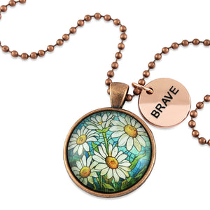 FLORAL WONDERS - Vintage Copper 'BRAVE' Necklace - Daisy Window (10723)