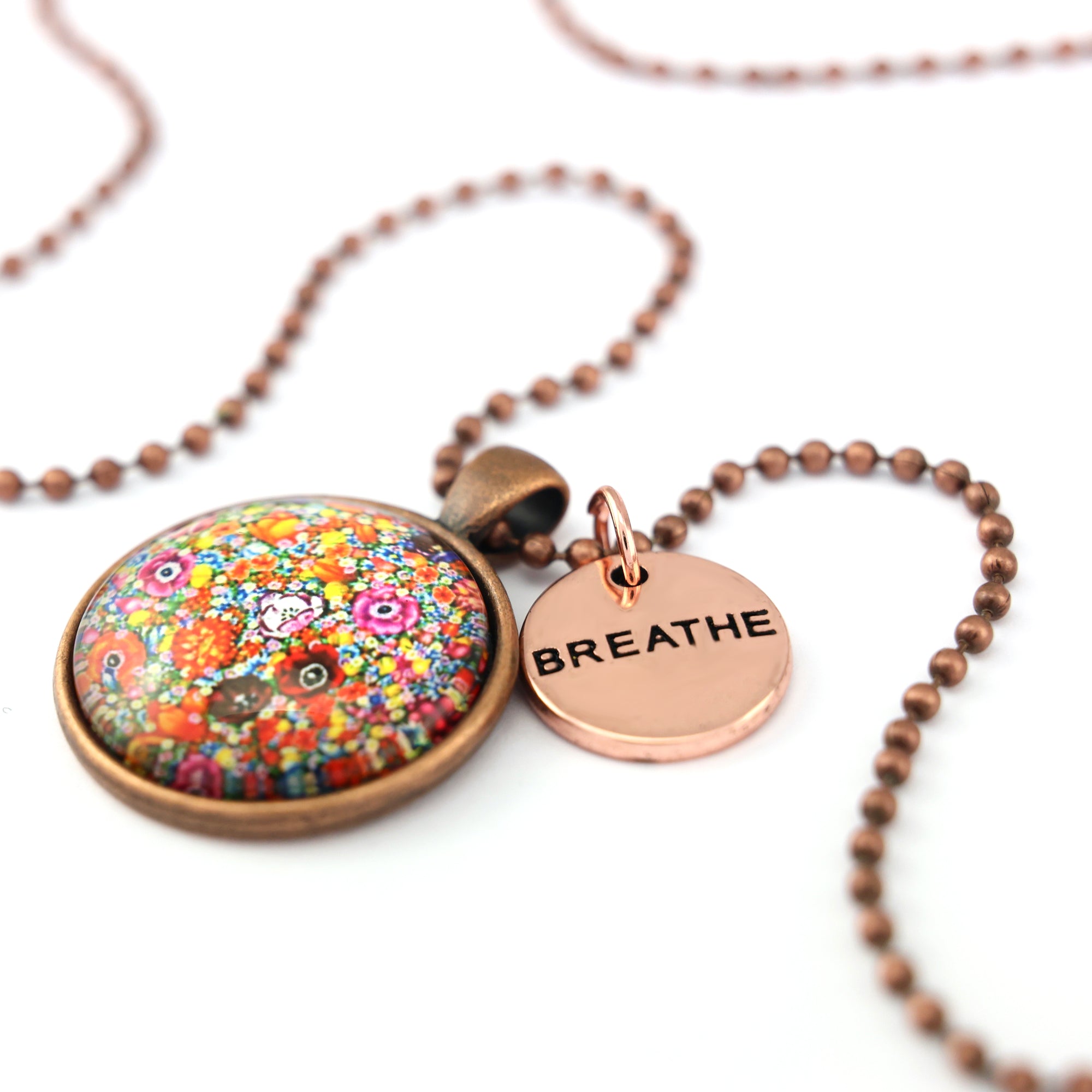 FLORAL WONDERS - Vintage Copper 'BREATHE' Necklace - Flower Patch (10724)